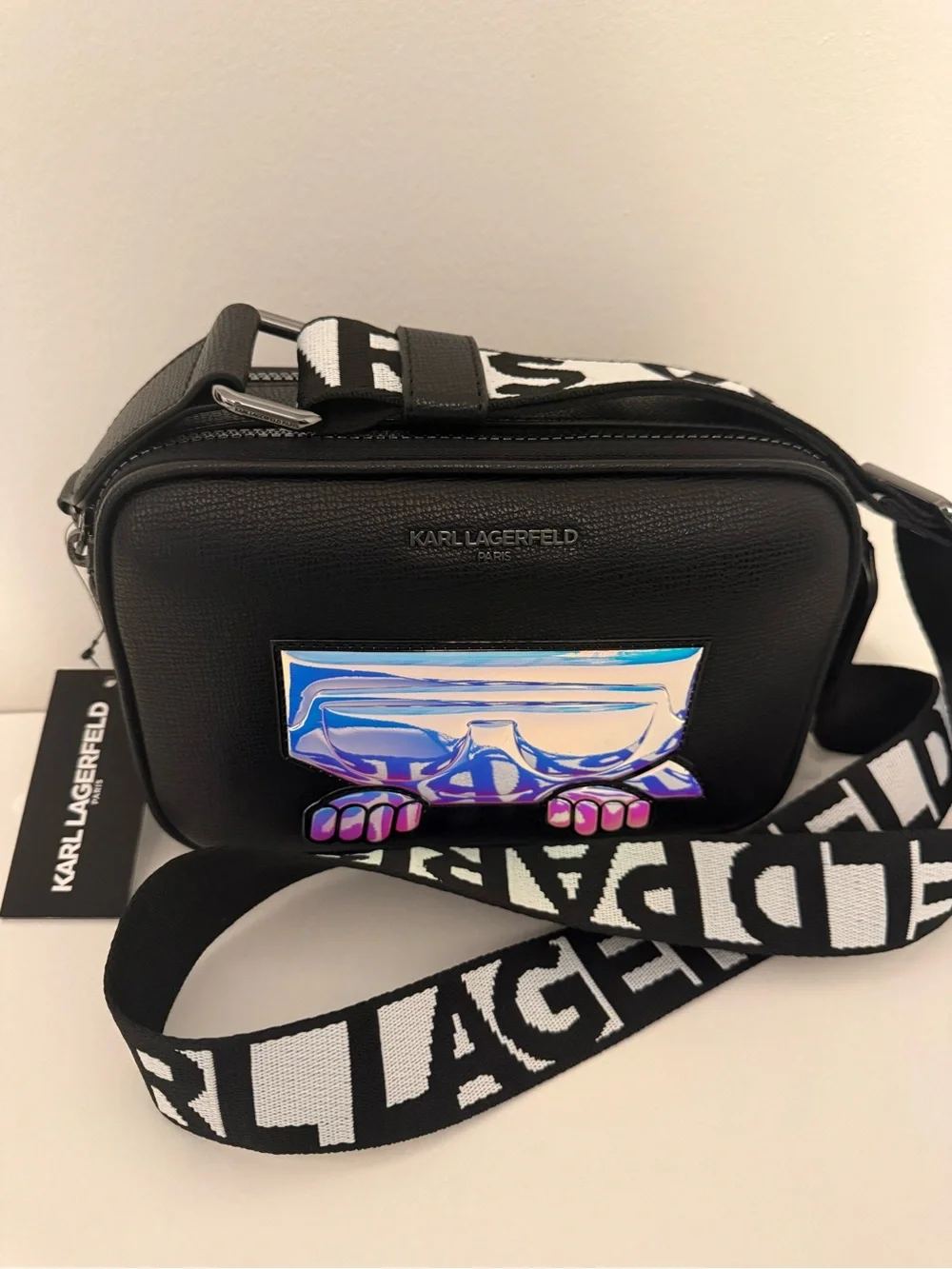 Karl Lagerfeld Black Crossbody Bag with Iridescent Accent NWT